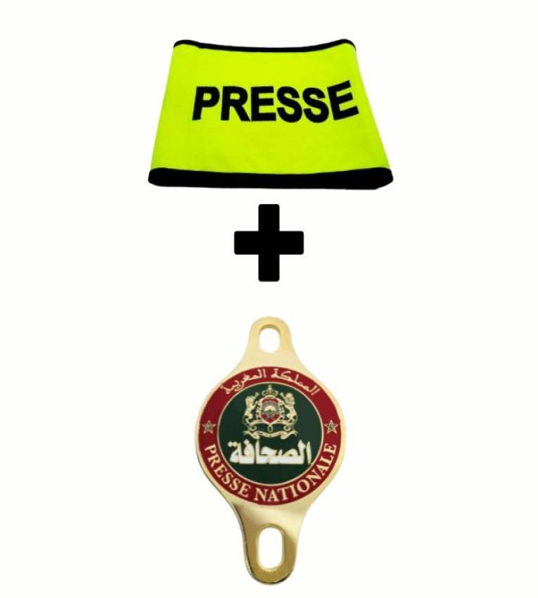 Brassard de presse haute visiblité - الصحافة- jaune fluorescent Avec Macaron Presse journaliste du Maroc.